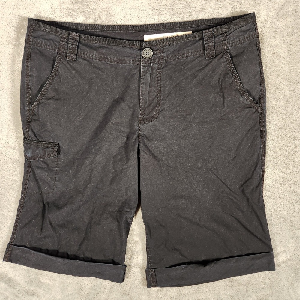DKNY Jeans Cargo Shorts Mens 12 Black Excellent Cuffed Utility Stretch Cotton